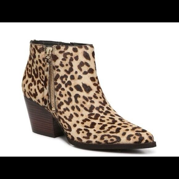 Sam Edelman WALDEN Leopard Print Calf Hair Double Zip Ankle Booties 6.5 - Picture 2 of 10